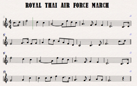 โน้ตเพลง เพลงมาร์ช ทหารอากาศ ใช้ในพิธี ลอดซุ้มกระบี่